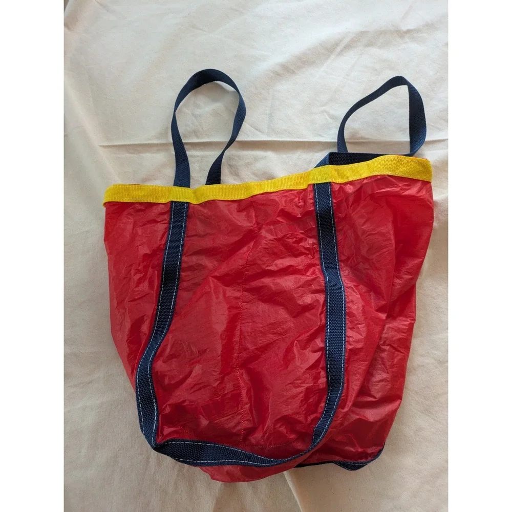 Sea Fever Gear Red Ripstop Nylon Tote Bag Yellow Trim Navy Handles Beach Travel